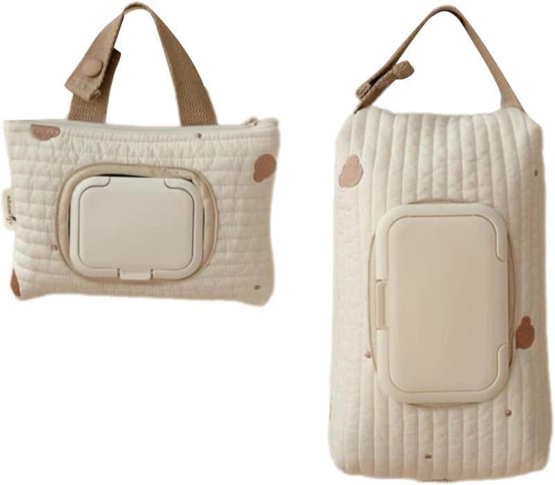 BLULILY Embroidered Bear Stroller Wet Wipe Pouches Portable Baby Wipe Holder Embroidery Baby Wipes Storage Bag for Travel - Image 1